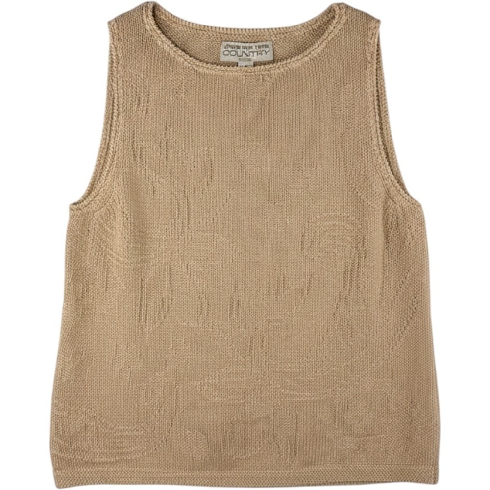 Vintage Jones New York Country Linen Cotton Knit Tank Top Sweater Beige PL